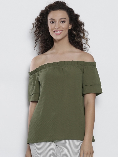 

DOROTHY PERKINS Women Olive Green Solid Bardot Top
