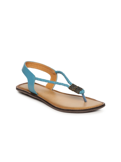 

Catwalk Women Turquoise Blue Woven Design Leather Open Toe Flats