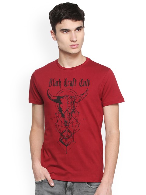 

People Men Maroon Printed Round Neck T-shirt