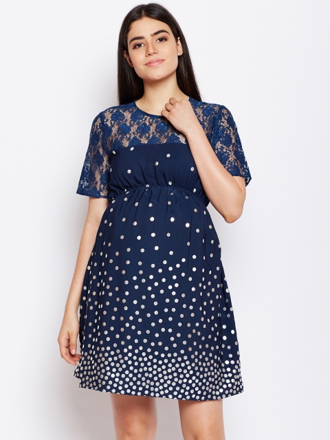 

Oxolloxo Women Navy Blue Printed Empire Dress