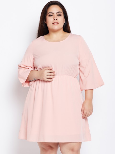 

Oxolloxo Women Plus Size Pink Solid Fit and Flare Dress