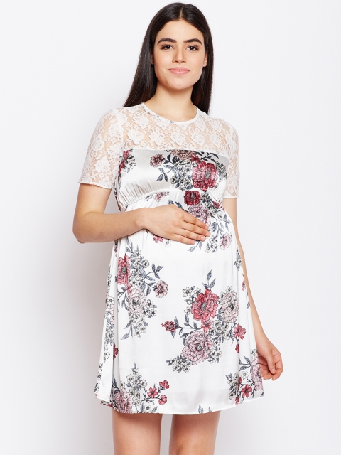 

Oxolloxo Off-White Printed Maternity Empire Dress