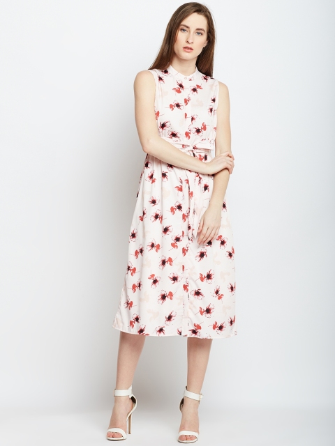 

Oxolloxo Women Cream-Coloured Printed Fit and Flare Dress