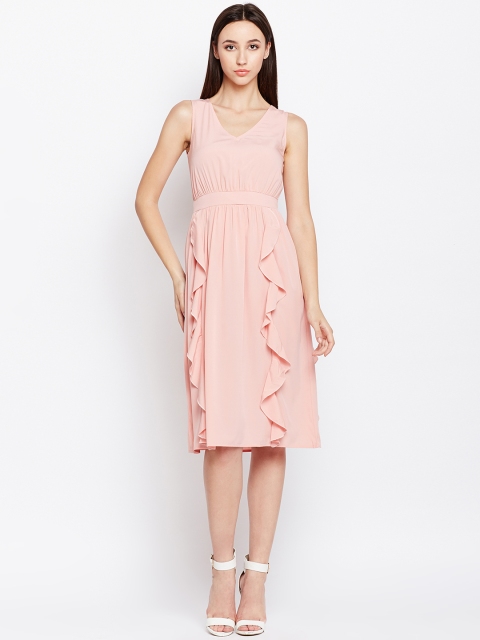 

Oxolloxo Women Pink Solid Fit and Flare Dress