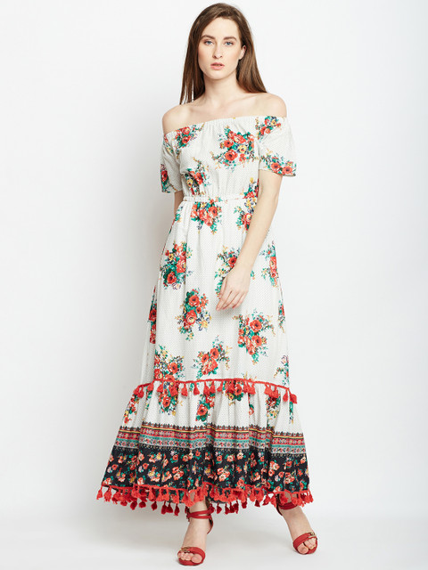 

Oxolloxo Women White Printed Maxi Dress