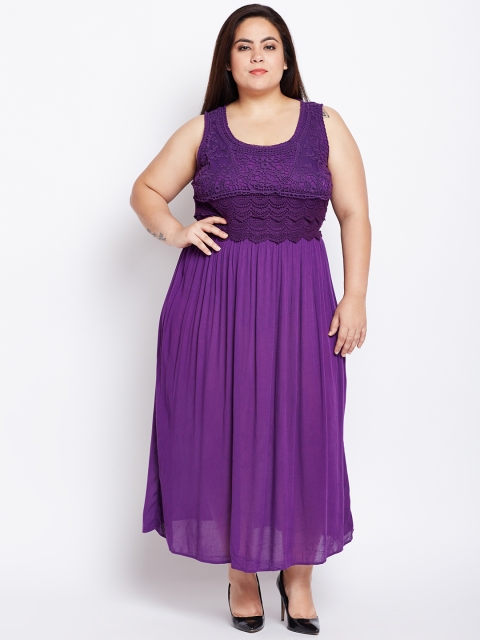 

Oxolloxo Women Plus Size Purple Self Design Maxi Dress