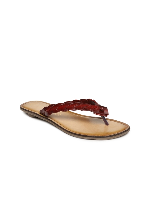 

Catwalk Women Maroon Woven Design Leather Open-Toe Flats