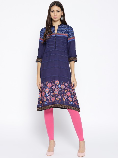 

Biba Women Navy Blue Floral Printed A-Line Kurta