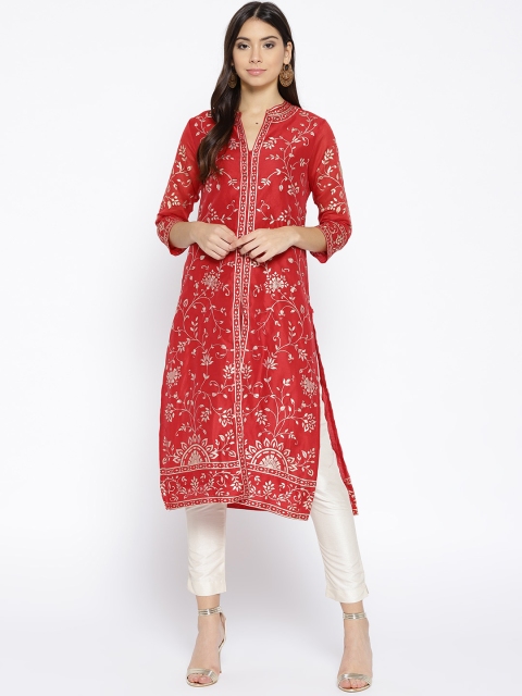 

Biba Women Red & Golden Printed Straight Kurta