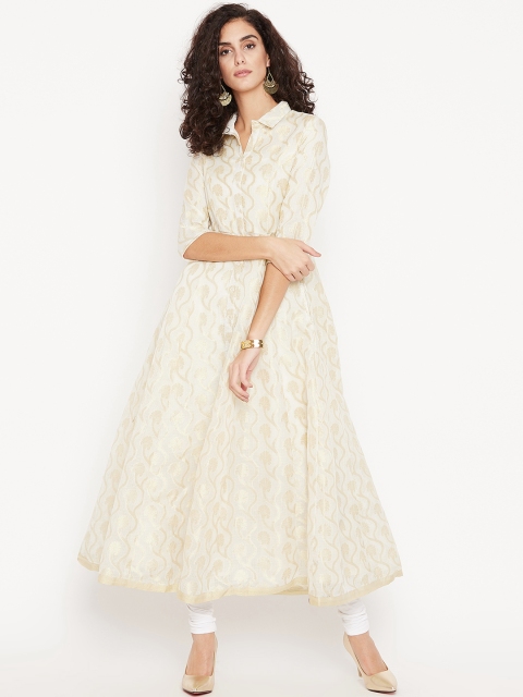 

Biba Women Off-White & Golden Woven Design Anarkali Kurta