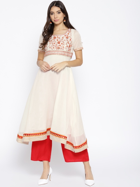 

Biba Women Off-White Yoke Design A-Line Kurta