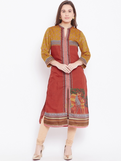 

Biba Women Rust Red Printed Straight Kurta