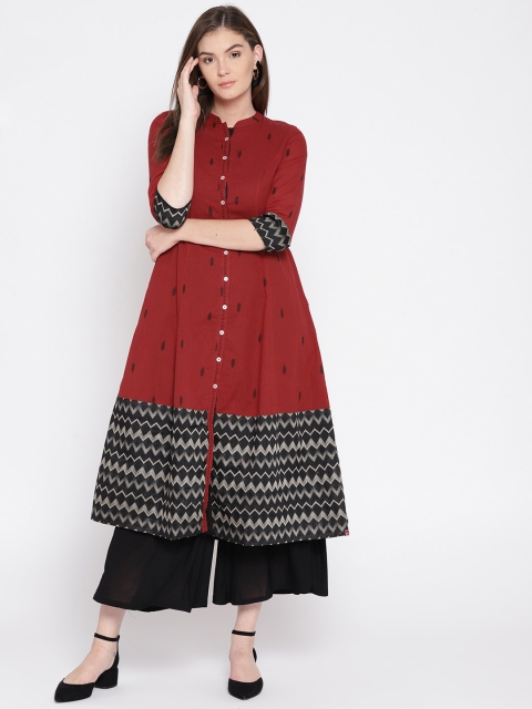 

Biba Women Maroon & Black Woven Design A-Line Kurta