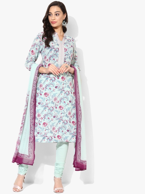

Biba Women Blue Printed Kurta with Churidhar & Dupatta