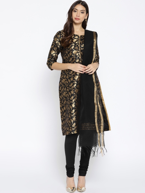 

Biba Women Black & Golden Self Design Kurta with Churidar & Dupatta
