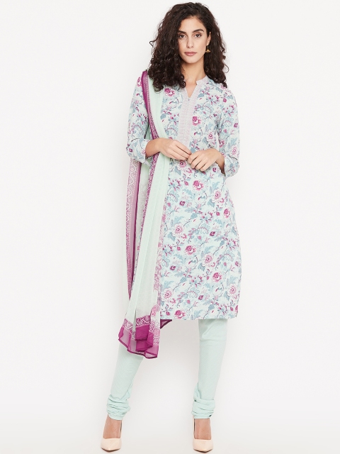 

Biba Women Sea Green & Purple Printed Kurta with Churidar & Dupatta