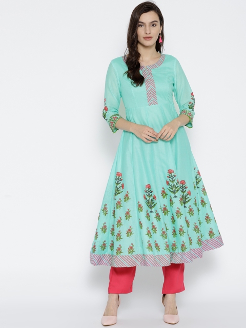 

Biba Women Sea Green Printed Anarkali Kurta