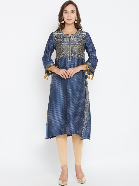 

Biba Women Navy Printed Straight Kurta, Navy blue