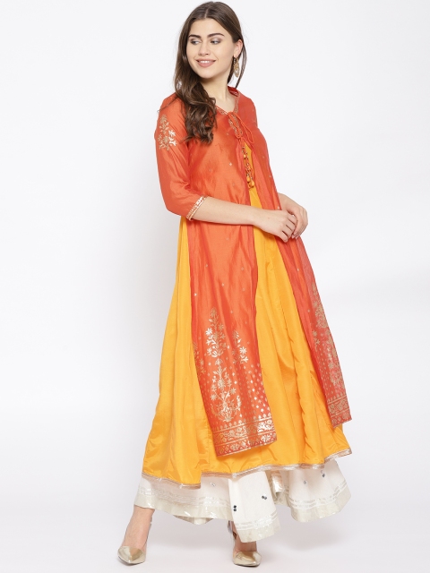 

Biba Women Orange & Yellow Solid Layered A-Line Kurta
