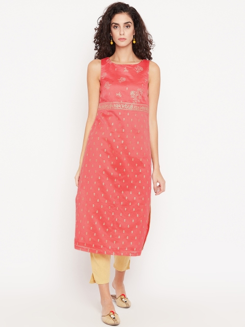 

Biba Women Peach-Coloured Printed Straight Kurta