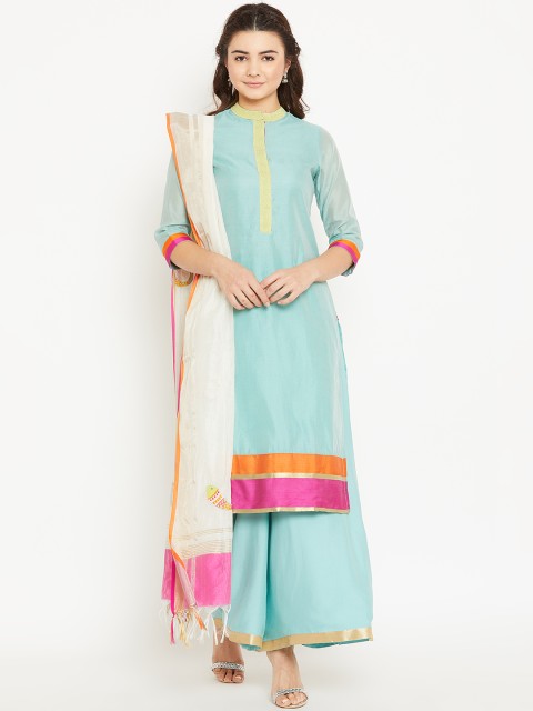 

Biba Women Blue & Pink Solid Kurta with Palazzos & Dupatta