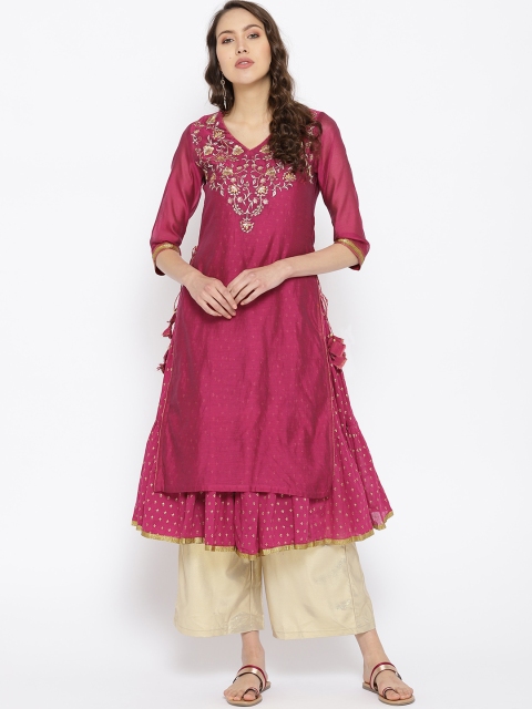 

Biba Women Magenta & Golden Printed Layered Anarkali Kurta