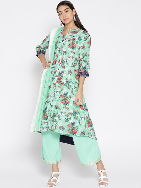 

Biba Women Sea Green & Blue Printed Kurta with Palazzos & Dupatta