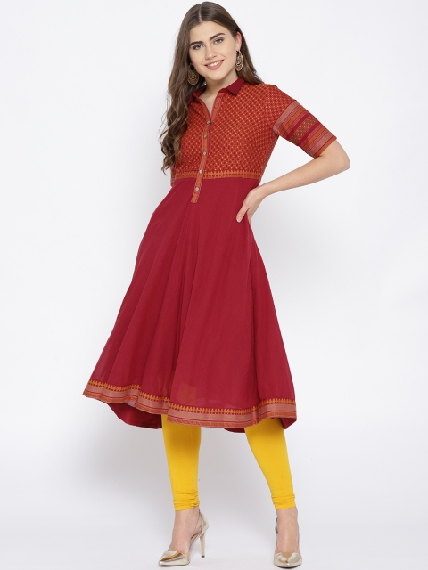 

Biba Women Red Yoke Design A-Line Kurta