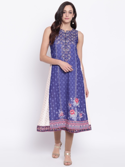 

Biba Women Blue & Pink Printed Layered Straight Kurta