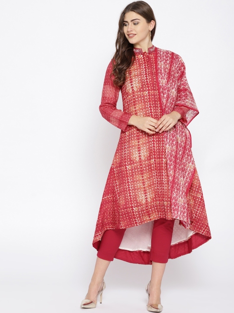 

Biba Women Red & White Printed Kurta with Trousers & Dupatta