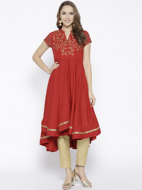 

Biba Women Red Yoke Design A-Line Kurta