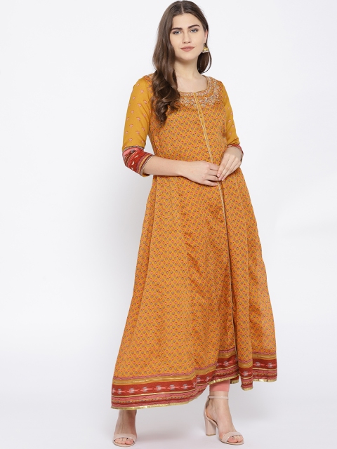 

Biba Women Mustard Yellow & Red Printed A-Line Kurta