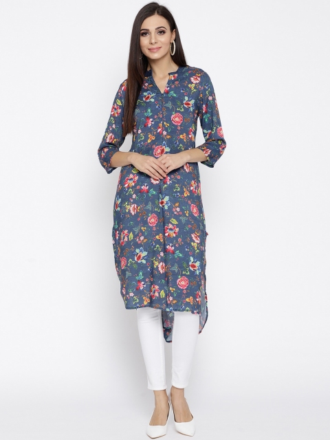 

Biba Women Blue & Pink Floral Printed Straight Kurta