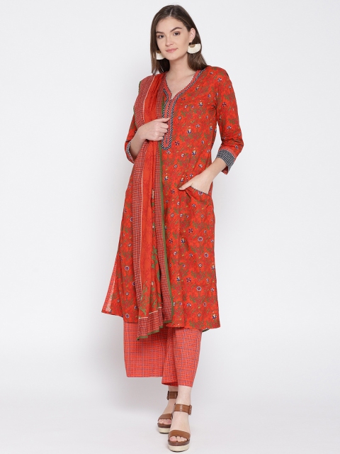 

Biba Women Orange & Green Printed Kurta with Palazzos & Dupatta