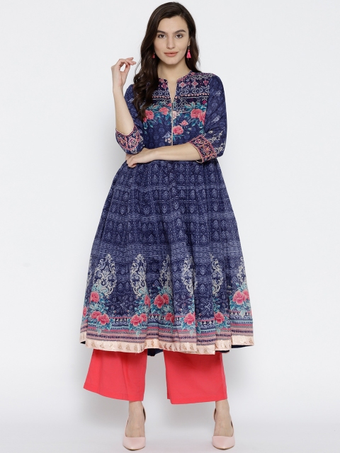 

Biba Women Navy Printed Anarkali Kurta, Navy blue