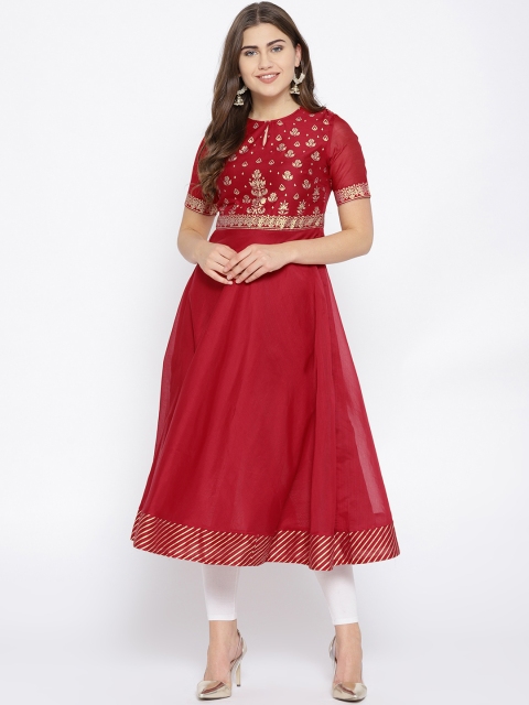 

Biba Women Red Yoke Design A-Line Kurta