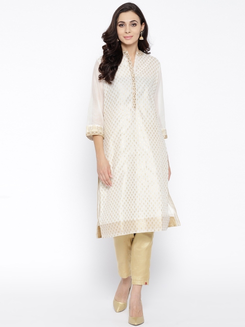 

Biba Women Off-White & Golden Printed Straight Kurta