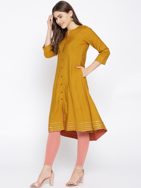 

Biba Women Mustard Yellow Solid A-Line Kurta