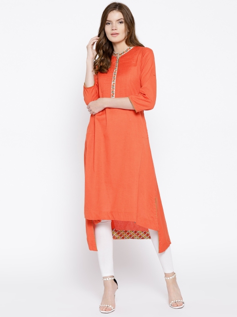 

Biba Women Orange Solid A-Line Kurta