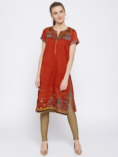 

Biba Women Rust Orange Printed Straight Kurta