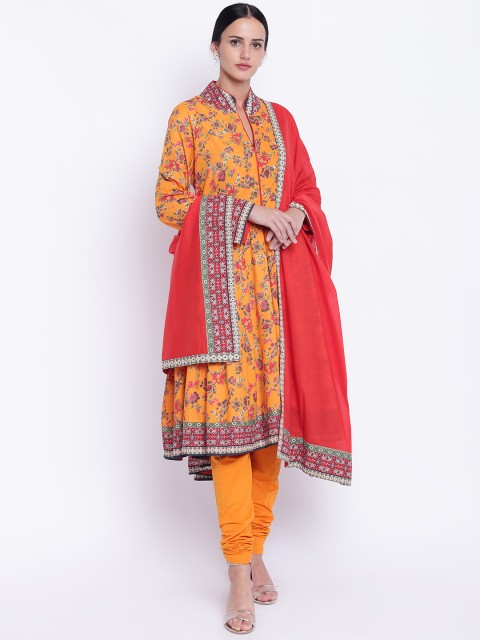 

Biba Women Orange & Red Printed Anarkali Kurta with Churidar & Dupatta
