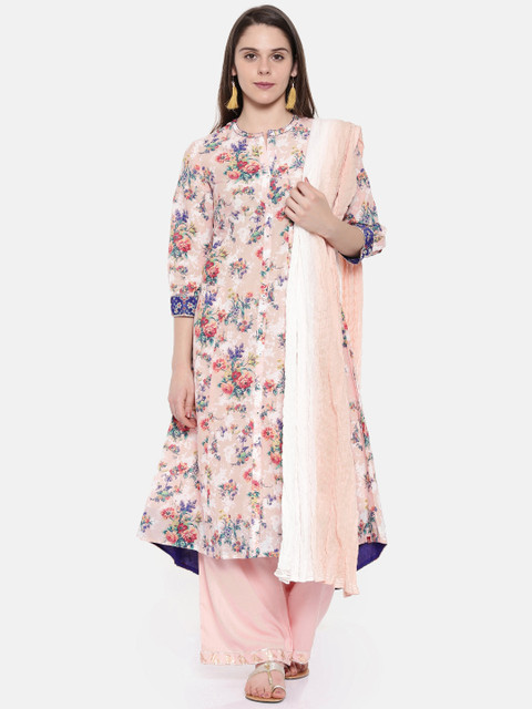 

Biba Women Pink & Blue Printed Kurta with Palazzos & Dupatta