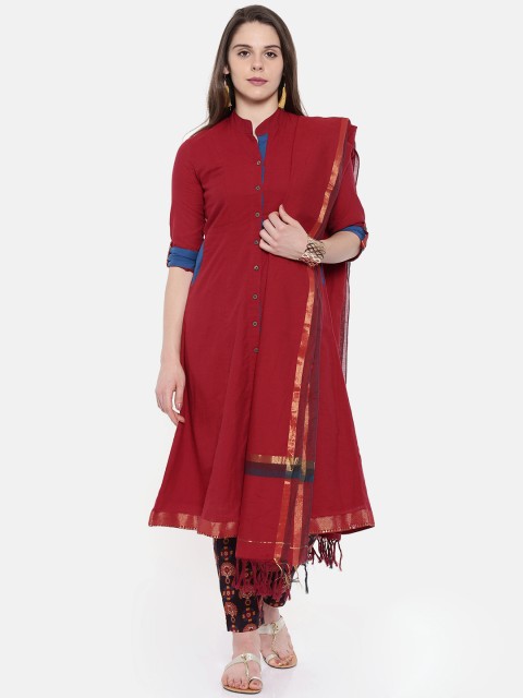 

Biba Women Maroon & Purple Solid Kurta with Trousers & Dupatta