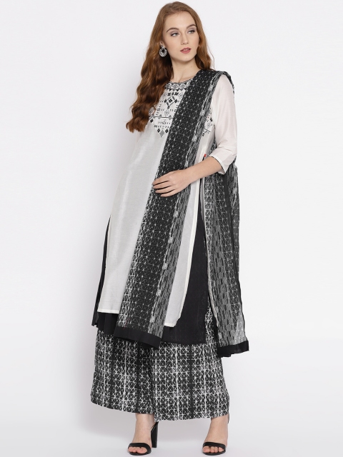 

Biba Women White & Black Solid Kurta with Palazzos & Dupatta