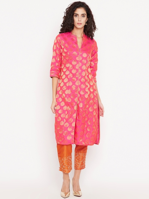 

Biba Women Pink & Orange Self Design Kurta with Trousers