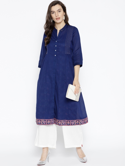 

Biba Women Navy Blue Solid Layered A-Line Kurta