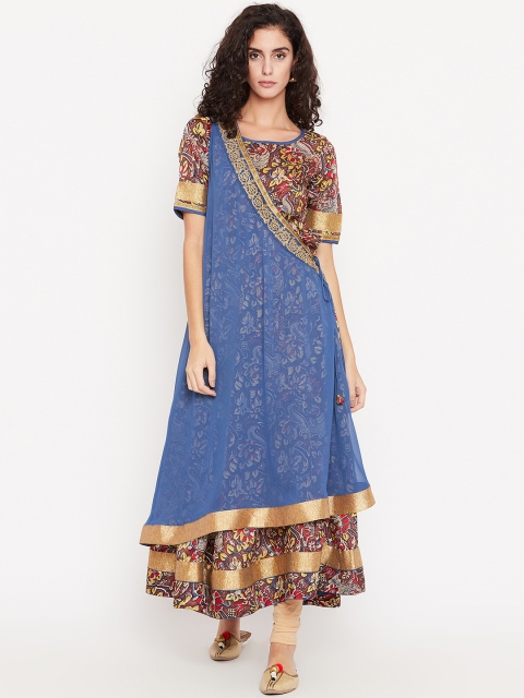 

Biba Women Brown & Blue Printed Layered Anarkali Kurta