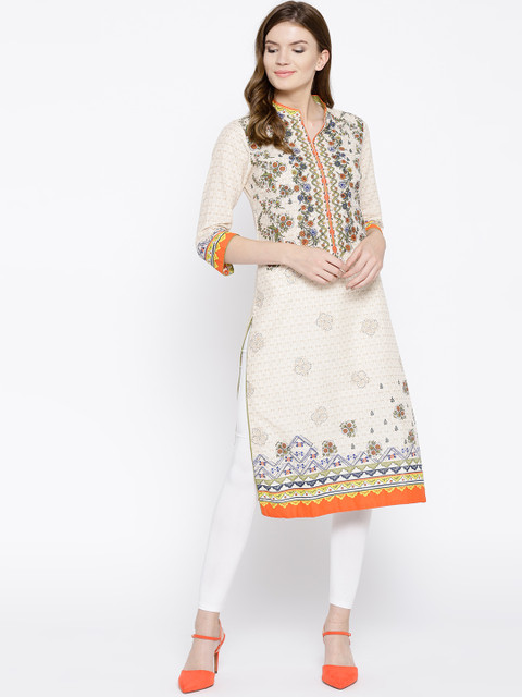 

Biba Women Beige Printed Straight Kurta