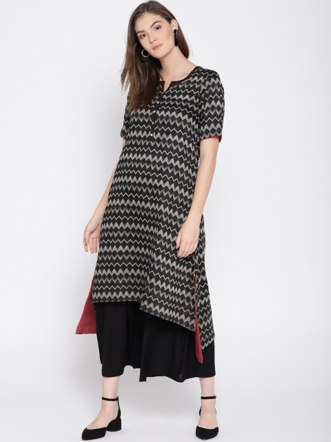 

Biba Women Brown & Beige Woven Design Straight Kurta