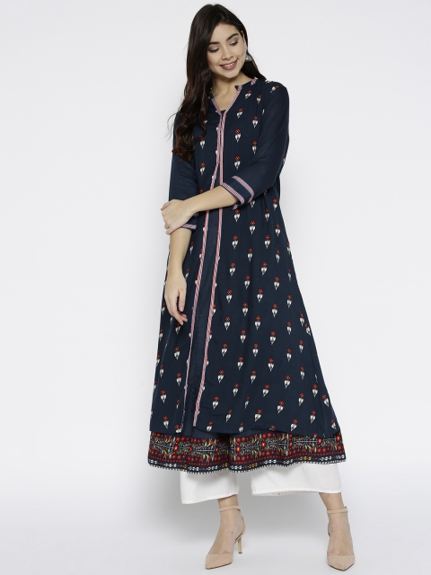

Biba Women Navy Blue Printed Layered A-Line Kurta